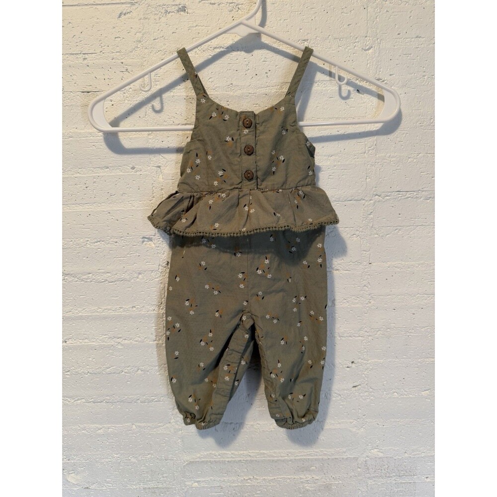 Joie Girl’s Romper Olive Green Floral Button Detail 3-6 Months - Picture 1 of 5